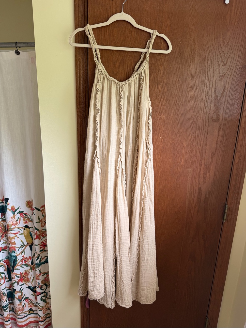 FREE PEOPLE Boho Cream Maxi Sundress with Ruffle Trim